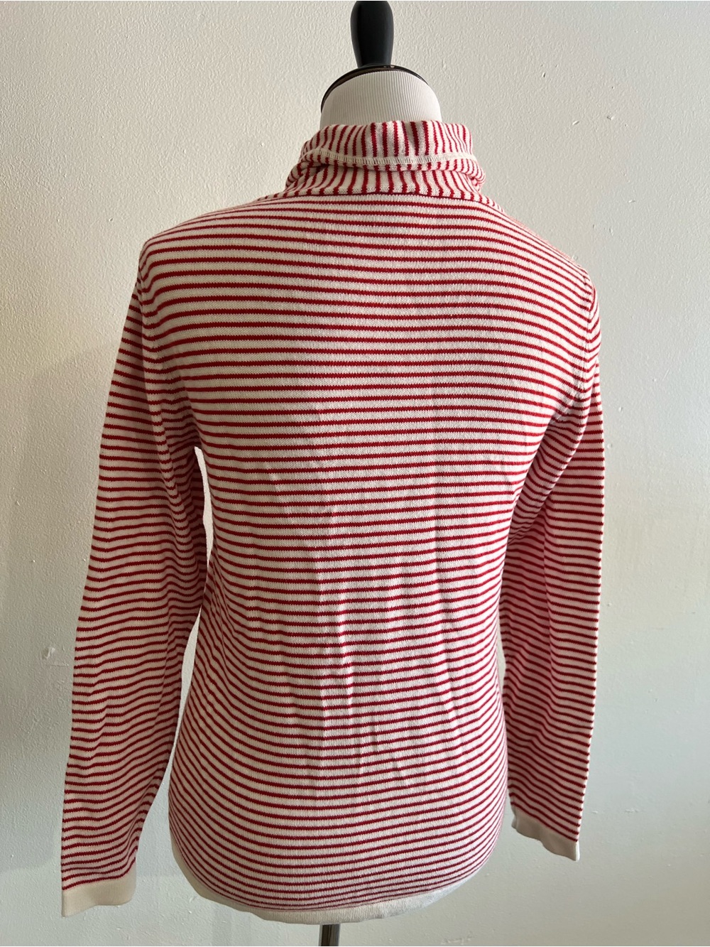 CAbi Red and White Striped Cowlneck Sweater with Drawstring EUC - Picture 4 of 5